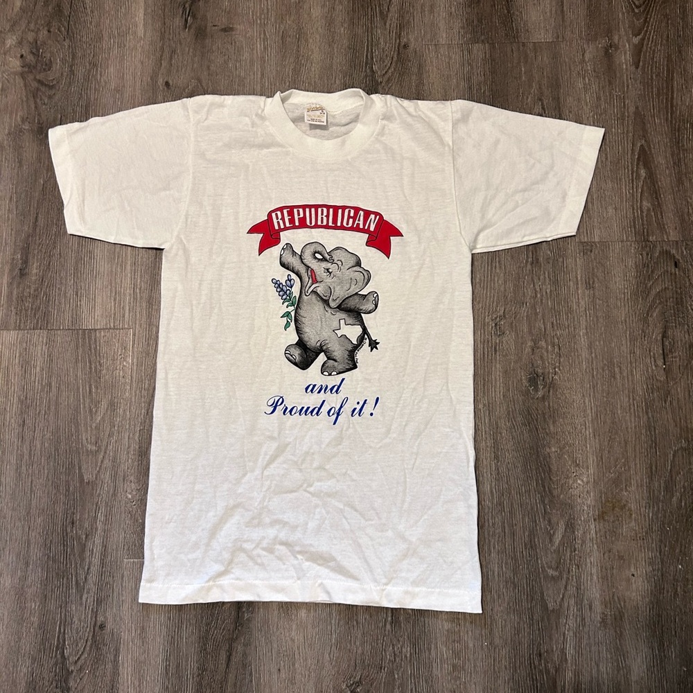 Vntg 80’s 1982 Texas Republican Political Tee Sz Small Single Stitch Poly Tick
